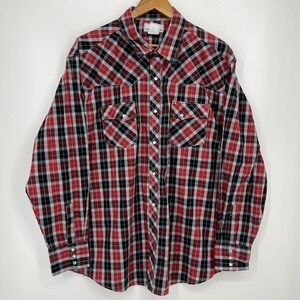 Wrangler Long Sleeve Button Shirt Men's 2XL Red Plaid Pearl Snap Western Cowboy